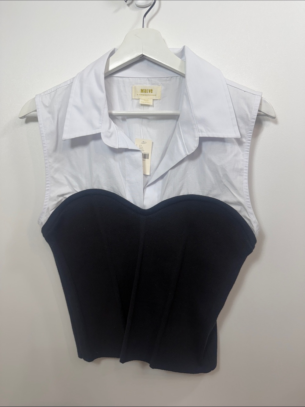 Maeve Anthropologie Collared Bustier sweater black and white top size medium.NWT